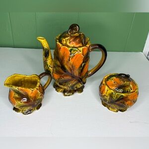 VTG INARCO JAPAN ORANGE SPICE FALL LEAF GLASS TEA SET